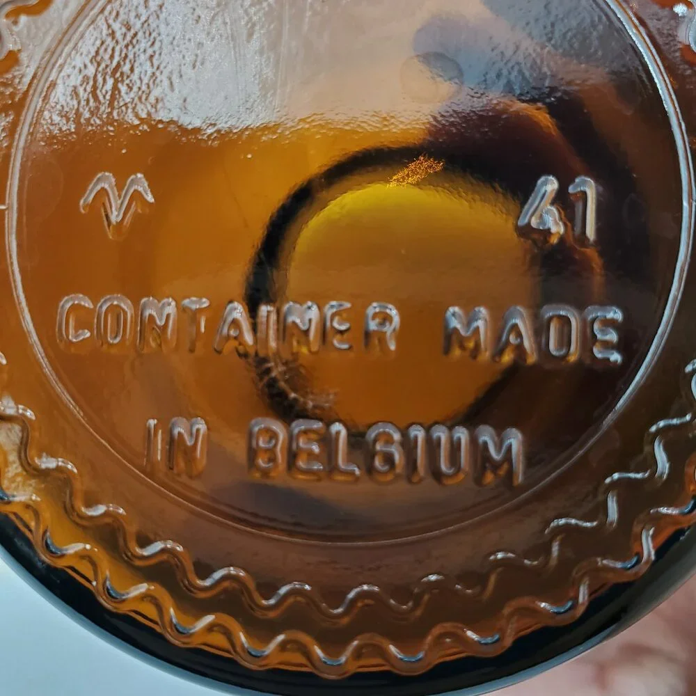 Small Amber Apothecary Jar Bubble Lid Brown Glass Canister Made in Belgium
